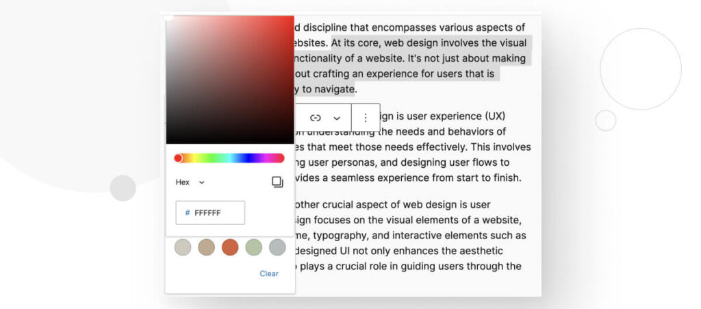 The custom color picker feature in the WordPress editor's Highlight feature