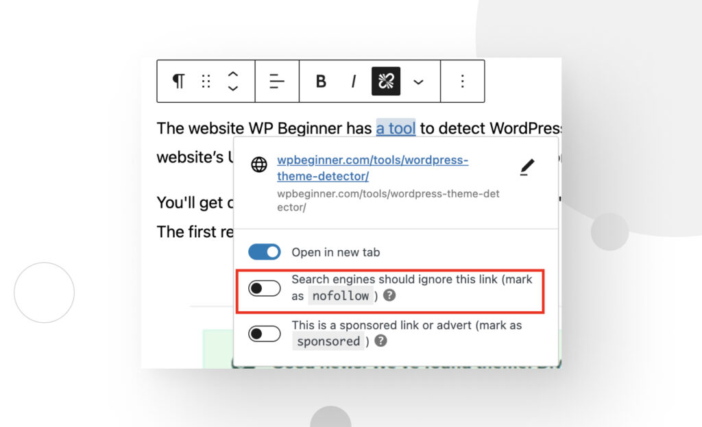 WordPress's modal menu for managing links