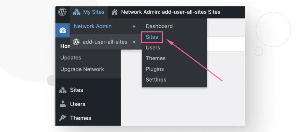 the My Sites menu in the WordPress admin