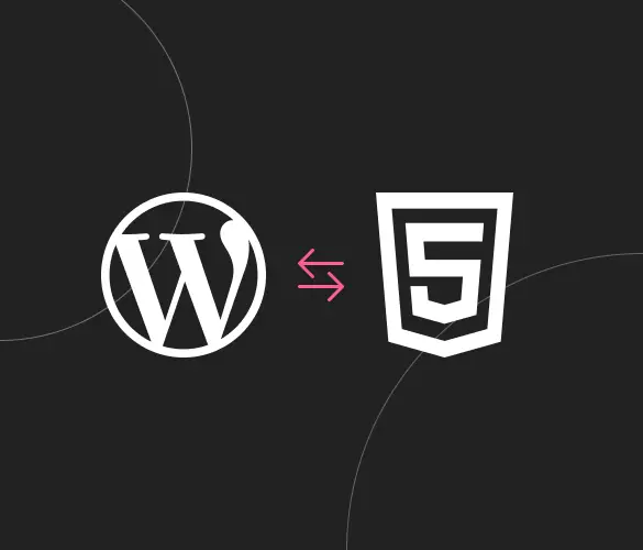 A white WordPress logo and a white HTML 5 logo over a black backgroung