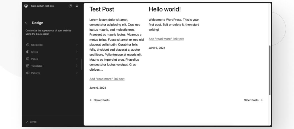WordPress's Site Editor interface