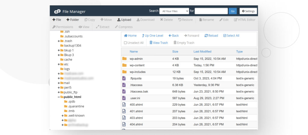 cPanel's File Manager interface, inside the public_html folder