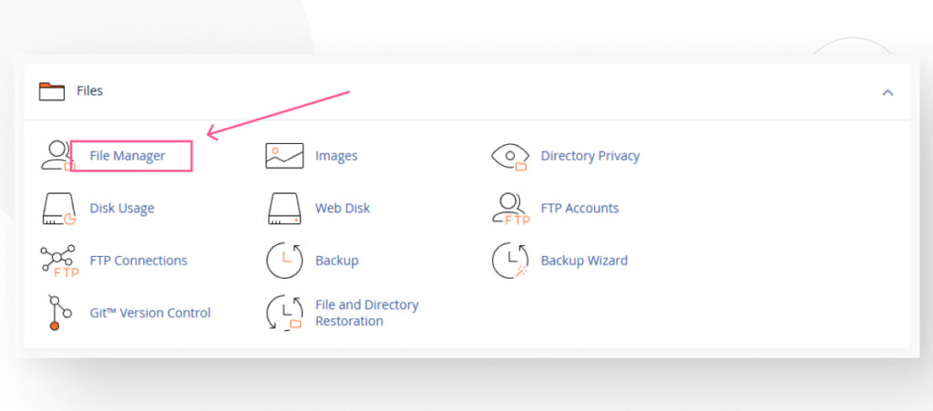 highlight of the File Manager option in cPanel