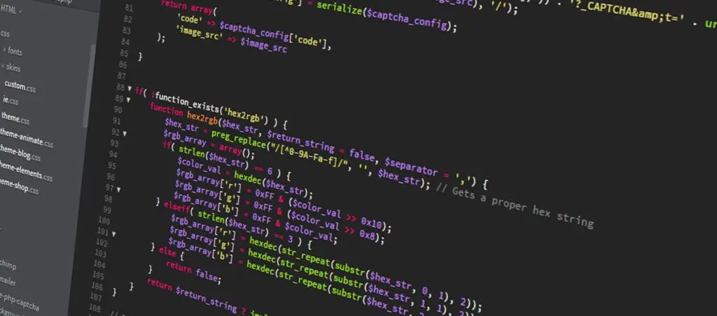 colorful PHP code on a dark gray computer screen