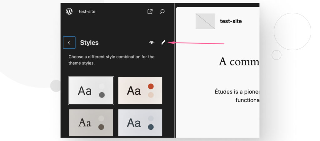 The WordPress Site Editor interface, highlighting the "Edit Styles" button within the "Styles" section