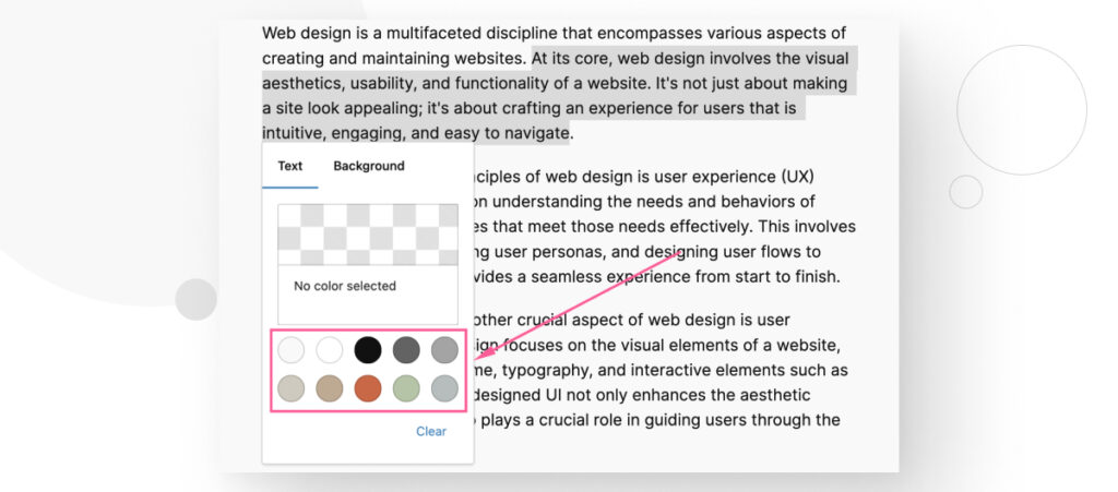 Various colors to choose from when using the Highlight feature in the WordPress editor