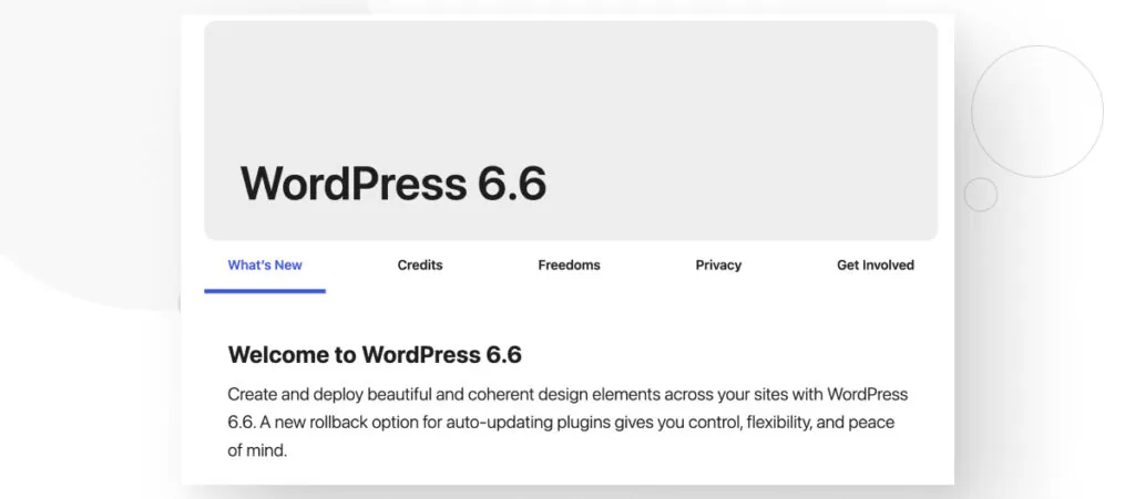 The About page for WordPress 6.6 after a successful update