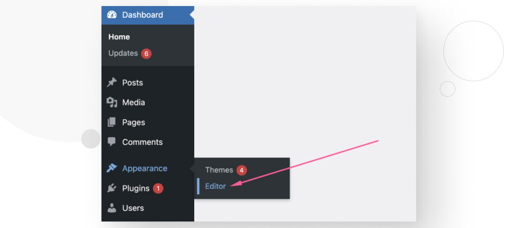 La interfaz de administración de WordPress, destacando el menú Apariencia > Editor.