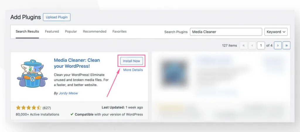 The "Media Cleaner" plugin as seen in the WordPress plugin directory