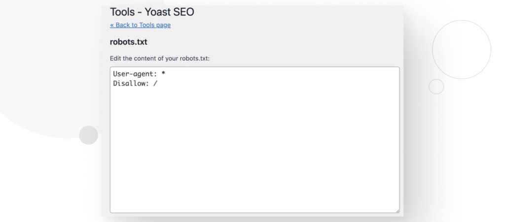 The File Editor feature in Yoast SEO, showing the contents of the robots.txt file