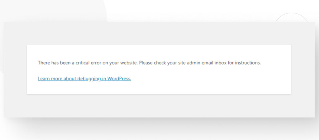 WordPress error message reading "There has been a critical error on this website"