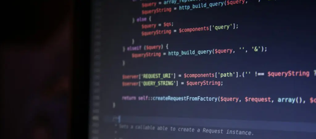 colorful PHP code on a dark blue screen