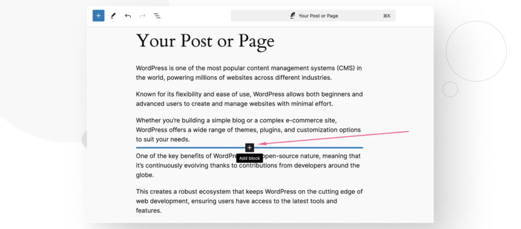 A WordPress post being edited in the Gutenberg editor interface