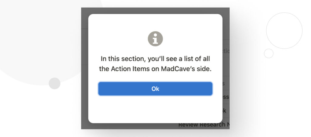 A modal with that explains a section where the client of a WordPress development project provides information for the agency to work with.