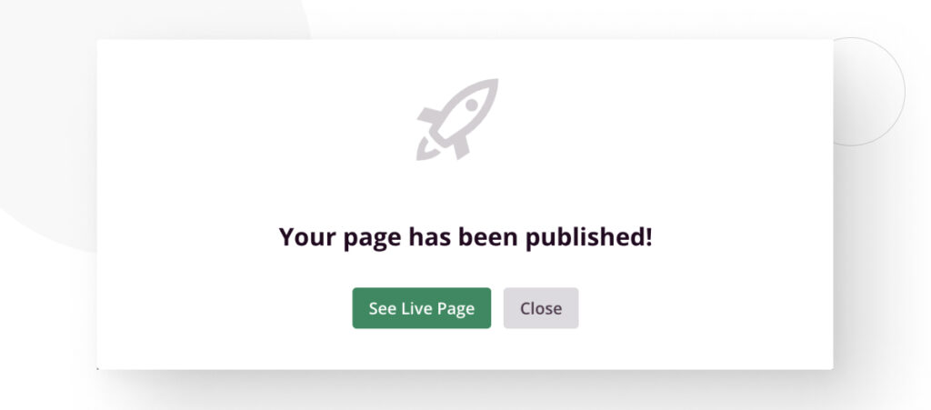 A success pop-up message confirming that a page has been published when using the WordPress plugin SeedProd