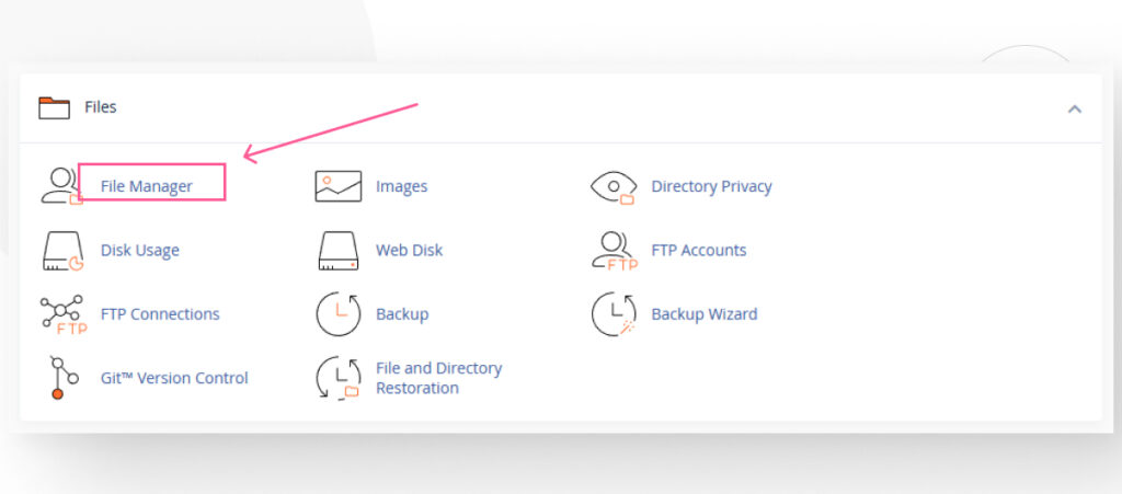 cPanel's File Manager button in the Files section