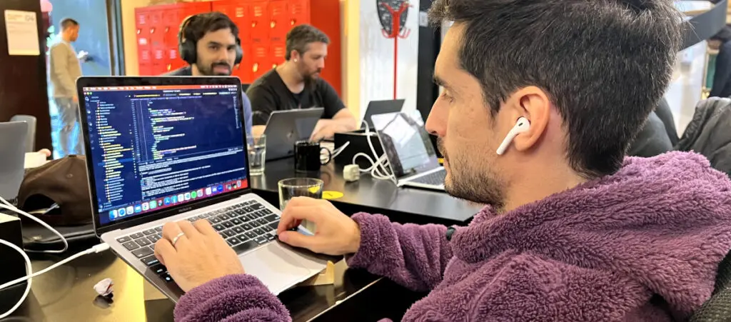 a WordPress developer coding on his laptop