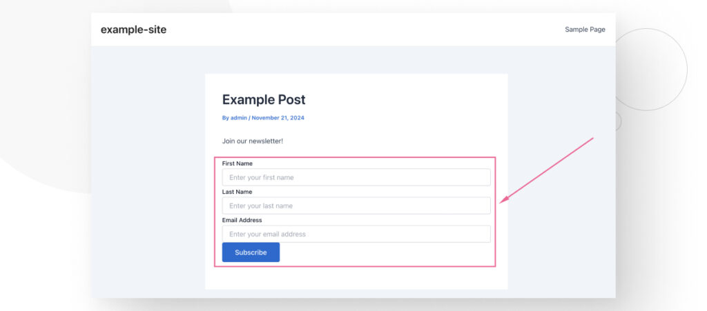 A form to join a newsletter in a WordPress post