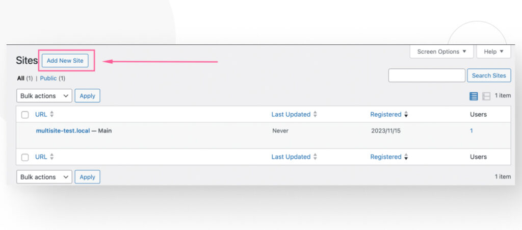 Adding a new site to a WordPress multisite network from the admin dashboard