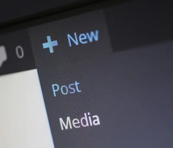 close up of WordPress admin dashboard menus for adding new posts or media files