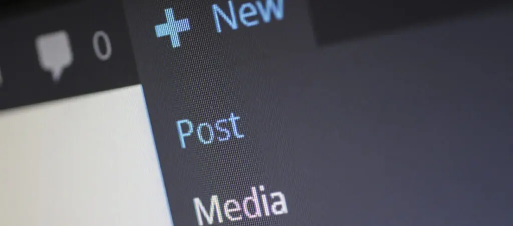 close up of WordPress admin dashboard menus for adding new posts or media files