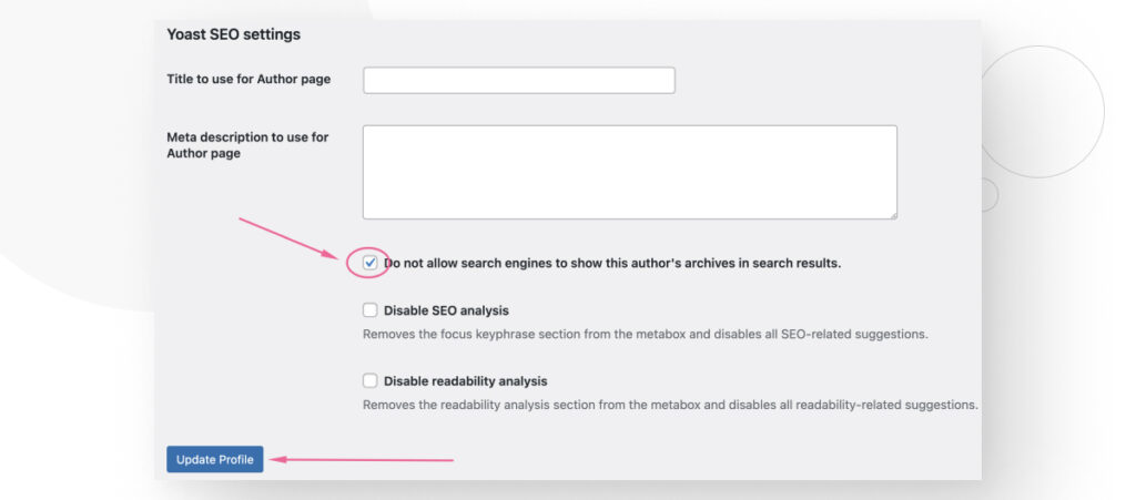 A WordPress checkbox to prevent an author's archive page from being indexed to search engine result pages