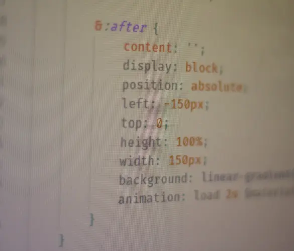 close up of CSS code on a white computer screen