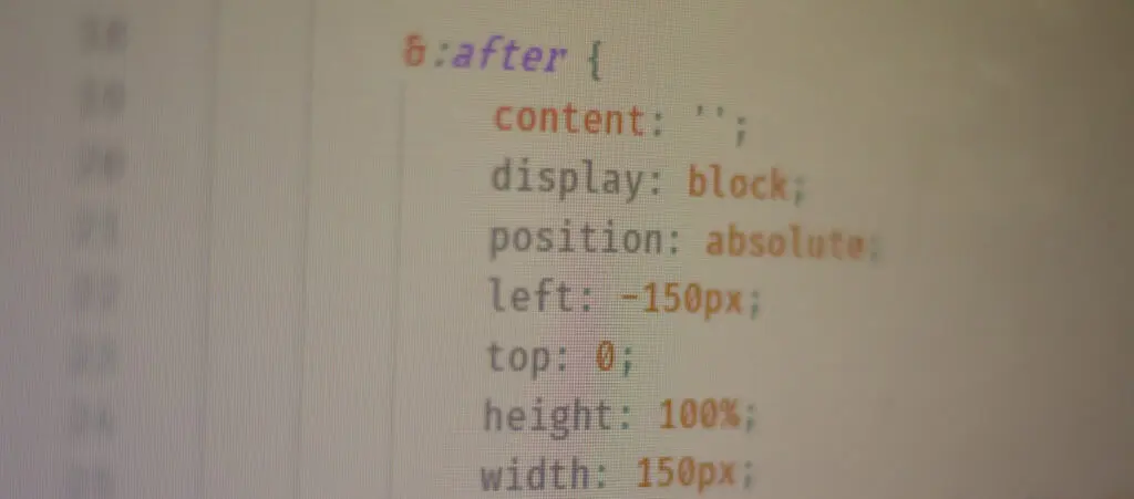 close up of CSS code on a white computer screen