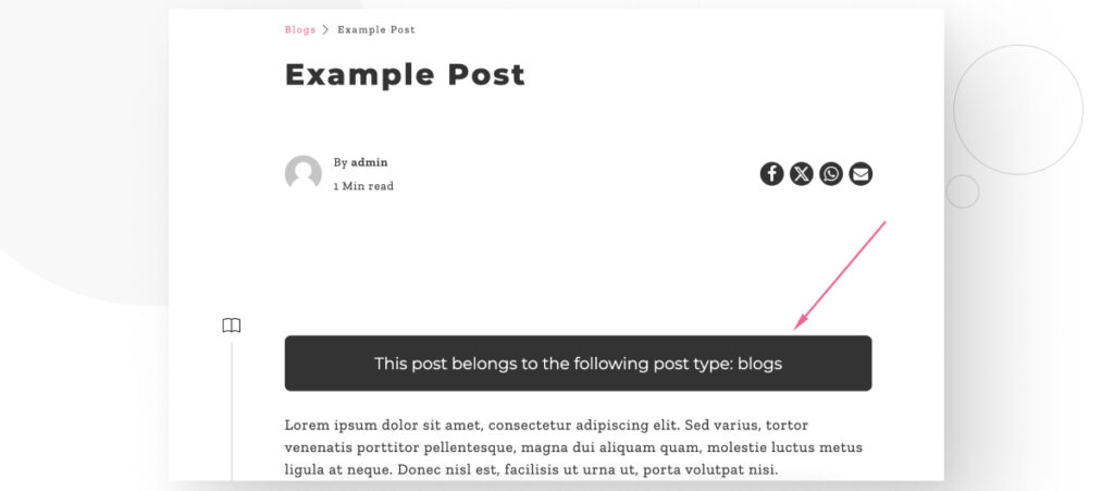 A WordPress blog post displaying a custom piece of HTML that clarifies the current post's post type