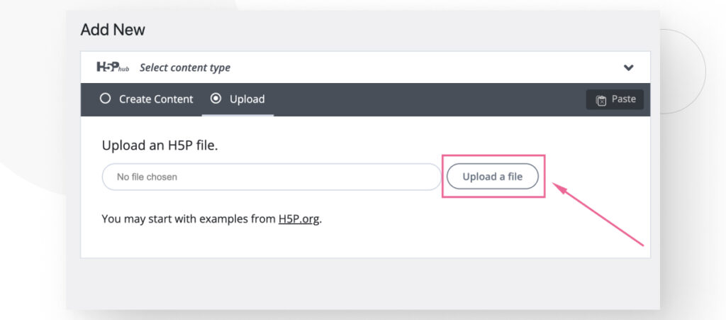 The user is uploading H5P content in the WordPress admin dashboard