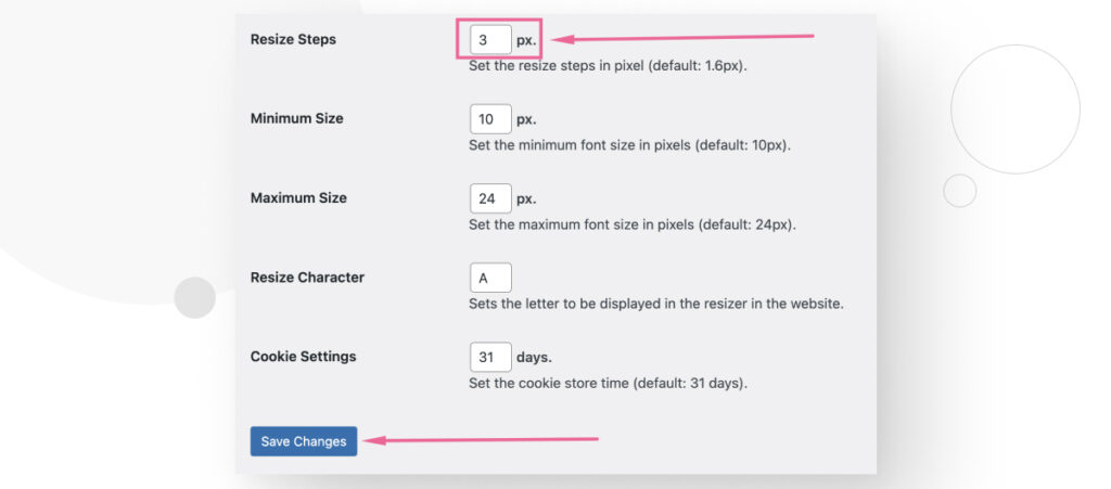 Configuration options on the WordPress plugin Zeno Font Resizer