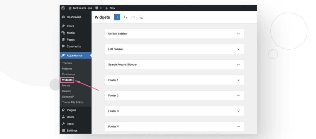 The Appearance > Widgets interface in WordPress