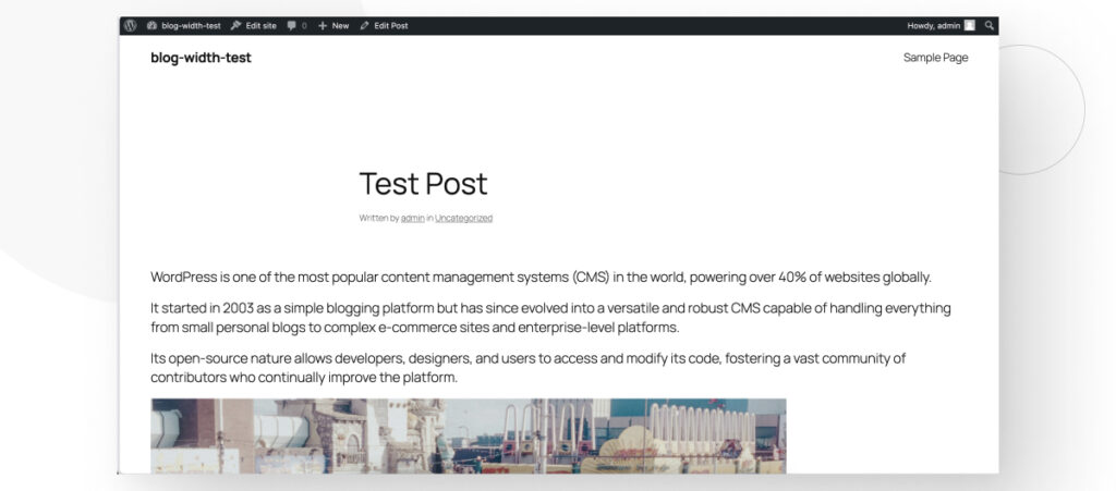 A WordPress blog post with a wide layout