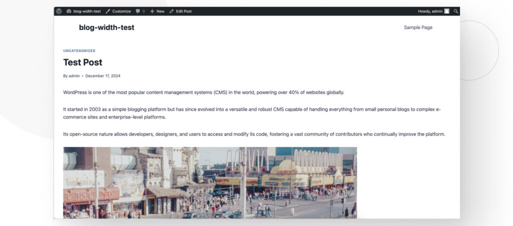 A WordPress blog post with a wide layout