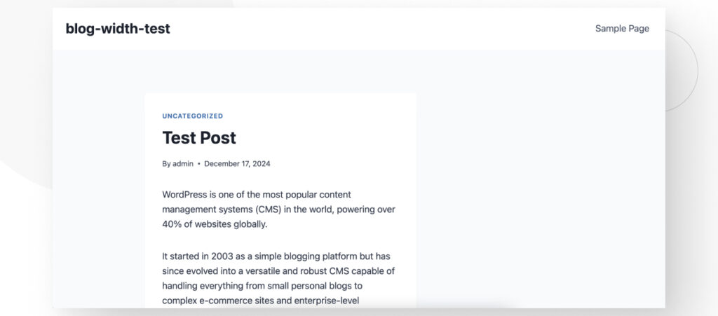 Una publicación de blog de WordPress con un diseño estrecho