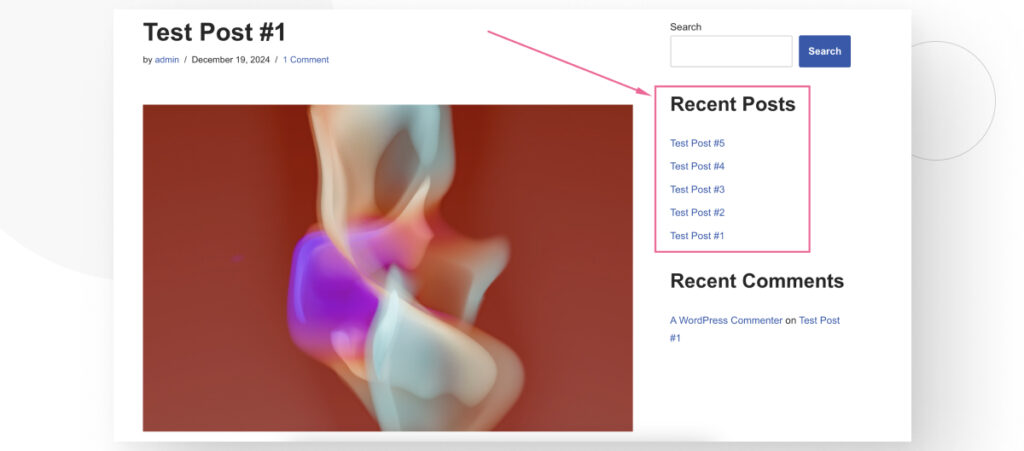 Una sección de "Publicaciones Recientes" en la barra lateral de una publicación de WordPress