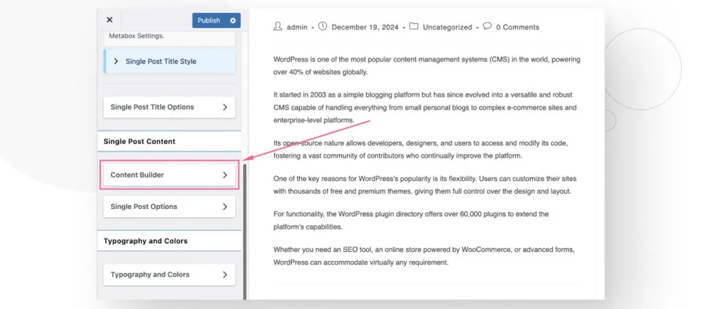 Navigating the theme Customize feature in WordPress