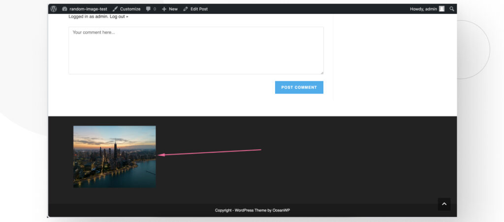 Una imagen en el pie de página de un sitio de WordPress