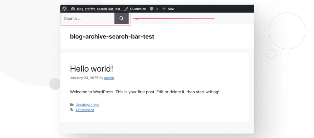 A search bar in a WordPress site's header