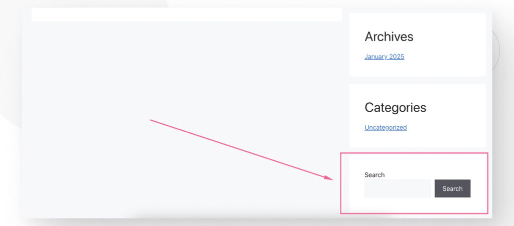 A search bar in a WordPress site's sidebar