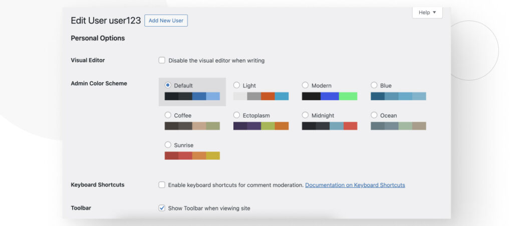 User management options in WordPress