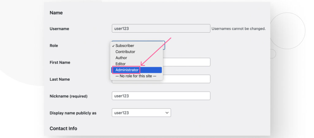 The user role management options in WordPress