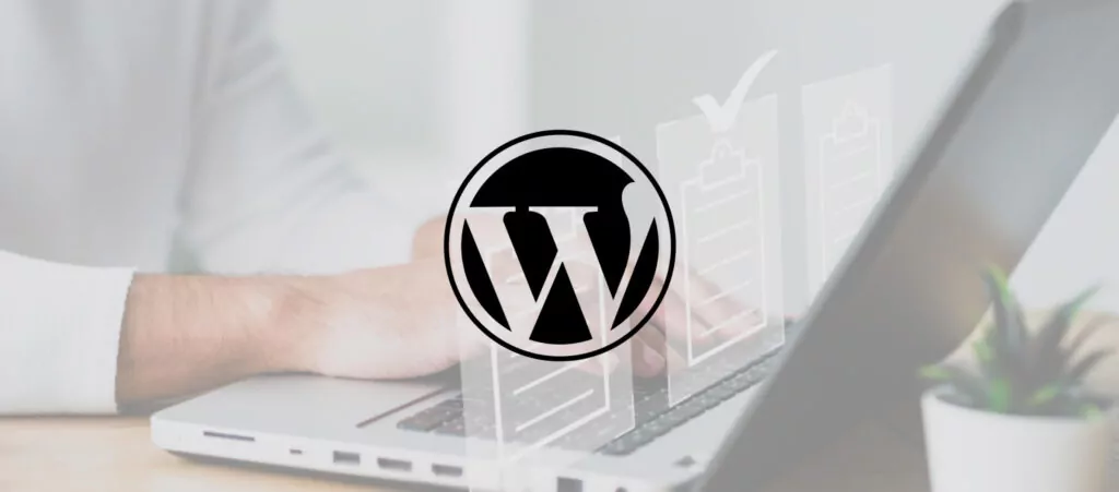 image of someone managing digital files on a laptop with a WordPress logo watermark on top